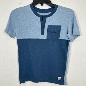 Joe's Jeans Boys Size Small Short Sleeve Blue Colorblock Henley Shirt Casual